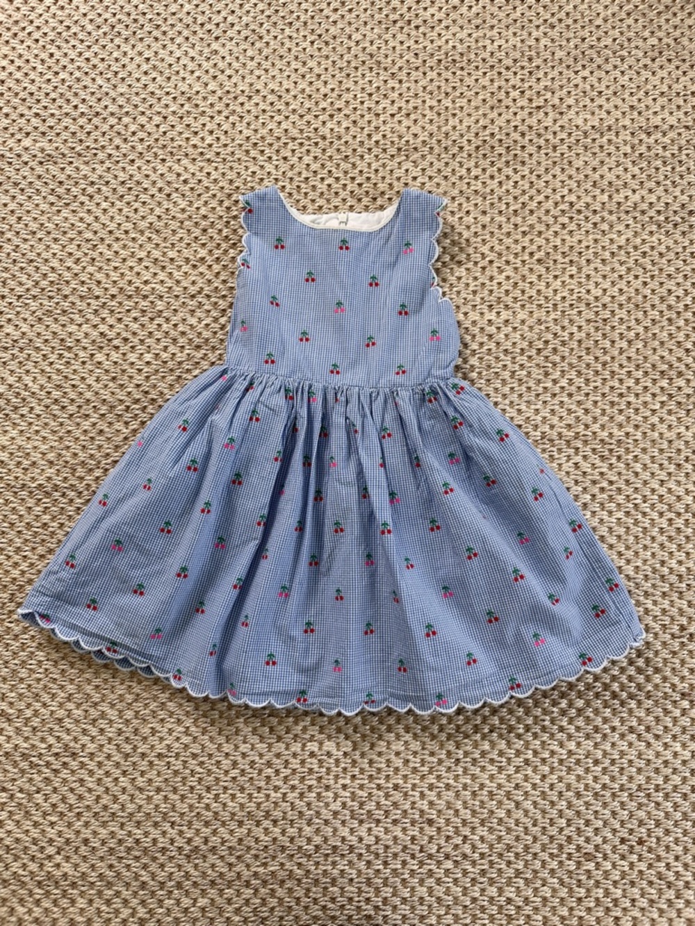 Mini Boden Blue Gingham and Cherry Embroidered' Dress